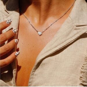 SILVER 14k White Gold Plated Beaded Heart Pendant Necklace